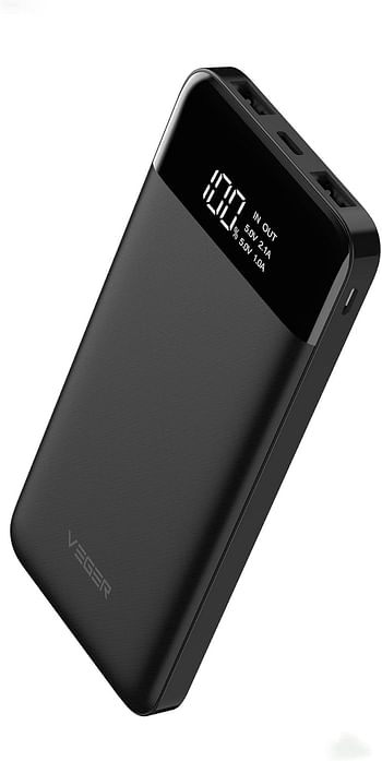 VEGER Slim power bank 10000mAh li-polymer external battery charge, LCD display portable power bank for IPhone,Samsung,Huawei  - Black