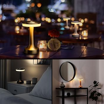 O'Bright Portable LED Table Lamp with Touch Sensor 3-Levels Brightness Rechargeable Battery Up to 48 Hours Usage Matte Black