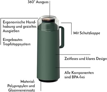 Tramontina Exata Green Plastic Thermal Beverage Dispenser with 1 Liter Glass Liner and Plastic Lid