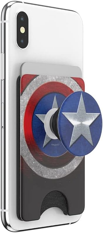 PopSockets: Phone Wallet with Expanding Grip Card Holder Wireless Charging Compatible Marvel - Captain America