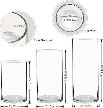 BIGIVACA Set of 3 Clear Glass Cylinder Vases Bulk,6 8 10 inch-3 pack Tall Glass Cylinder Candle Holders Glass Plant & Flower Vases for Centerpieces Home and Wedding Decoreation (W:4’)