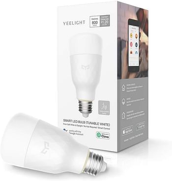 Yeelight Smart Light Bulb, Dimmable and Tunable White, App & Voice controll Wi-Fi Smart Bulb, Alexa Compatible, no hub Bridge Switch Required, 2700K-6500K A19 60W Equivalent Smart Home LED Bulbs