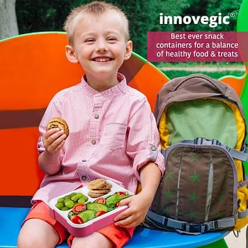 Innovegic Bento Lunch Box With Spoon, 3-Compartments Tiffin Box For Kids & Adults- Leak Proof Bento Box, BPA-FREE Microwave and Dishwasher Safe Container With Dividers (Pink)