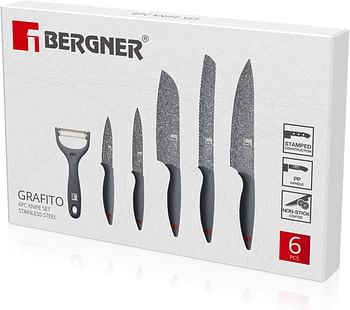 BERGNER BG39325GY Grafito Stainless Steel 6pc Knife set, Non-Stick Coated, Grey Colour Handle