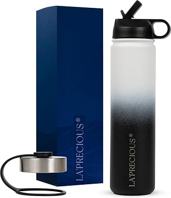 LA’ PRECIOUS Stainless Steel Water Bottle 18/8 Food Grade Material, Rust Proof, Leakproof,(750ML - 1200ML) - Keeps Liquids Hot or Cold for Several Hours. (750ML, Black/White)