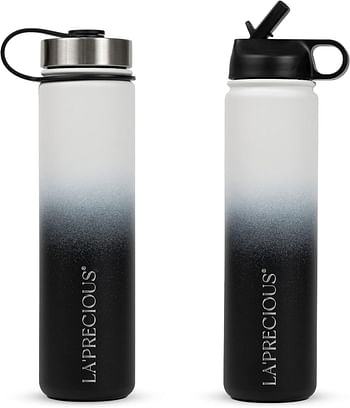 LA’ PRECIOUS Stainless Steel Water Bottle 18/8 Food Grade Material, Rust Proof, Leakproof,(750ML - 1200ML) - Keeps Liquids Hot or Cold for Several Hours. (750ML, Black/White)