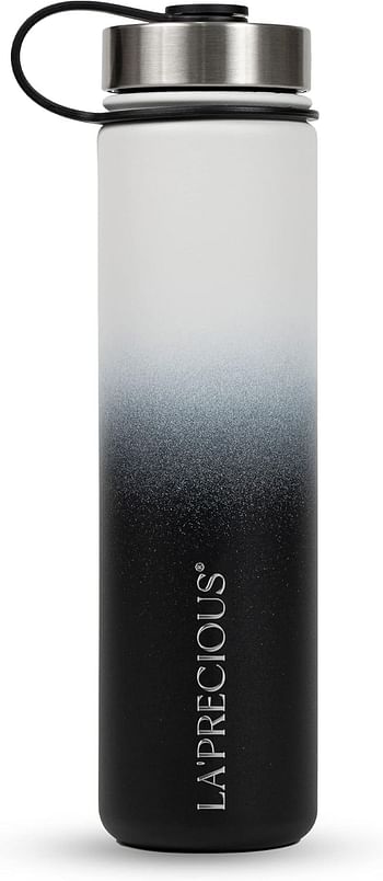 LA’ PRECIOUS Stainless Steel Water Bottle 18/8 Food Grade Material, Rust Proof, Leakproof,(750ML - 1200ML) - Keeps Liquids Hot or Cold for Several Hours. (750ML, Black/White)