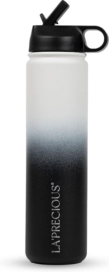 LA’ PRECIOUS Stainless Steel Water Bottle 18/8 Food Grade Material, Rust Proof, Leakproof,(750ML - 1200ML) - Keeps Liquids Hot or Cold for Several Hours. (750ML, Black/White)