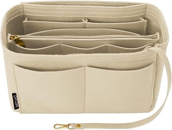 Coclux Purse Organizer Insert, Felt Bag organizer with zipper, Handbag & Tote Shaper, For Speedy Neverfull Tote (Medium, Golden)