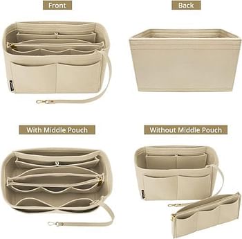 Coclux Purse Organizer Insert, Felt Bag organizer with zipper, Handbag & Tote Shaper, For Speedy Neverfull Tote (Medium, Golden)