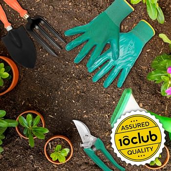 Kraft Seeds 5 Best Gardening Hand Tools Set (Weeder, Big & Small Trowel, Fork, Cultivator with One Pair Gloves) |Orange Ergonomic Handles, Black Metal Blades | Essential