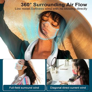 CIVPOWER Portable Neck Fan,Hands Free Bladeless Fan,Personal Fan,3 Speeds Adjustment,78 Air Outlet,Headphone Design,Rechargeable,USB Powered Neck Fan for Outdoor Indoor-White