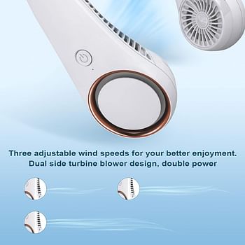 CIVPOWER Portable Neck Fan,Hands Free Bladeless Fan,Personal Fan,3 Speeds Adjustment,78 Air Outlet,Headphone Design,Rechargeable,USB Powered Neck Fan for Outdoor Indoor-White