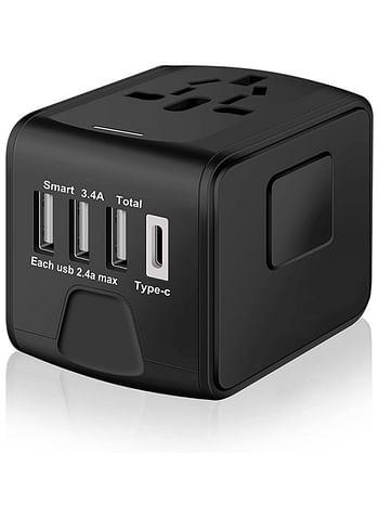 Universal International Travel Power Adapter W/ High Speed 2.4A USB, 3.0A USB Type-C Wall Charger