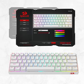 Redragon K530 Pro Draconic 60% Wireless RGB Mechanical Compact Gaming Keyboard, Bluetooth 2.4Ghz  3-Mode 61 Keys 100% Hot-Swap Socket, Free-Mod Plate Mounted PCB & Tactile Brown Switch - White