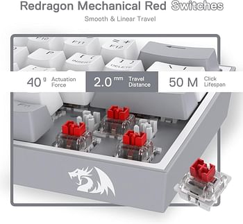 Redragon K617 Fizz 60% Wired RGB Gaming Keyboard, 61 Keys Compact Mechanical Keyboard Linear Red Switch, Pro Driver Software Supported - White and Grey Color