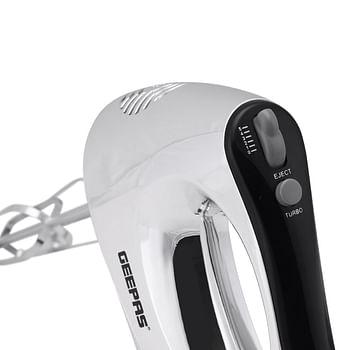 Geepas GHM6127 200W Hand Mixer - 5 Speed Function with Turbo, 2 Stainless Steel Beaters & Dough Hooks