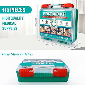 General Medi 110 Pieces Small First Aid Kit - HardCase First Aid Box - Contains Premium Medical Supplies for Travel Home Office Vehicle Camping Workplace & Outdoor