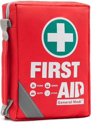 First Aid Kit - Small Compact First Aid Kit Bag (175 Piece) - Reflective Bag Design- Includes 2 x Eyewash Instant Cold Pack Emergency Blanket for Travel Home Office Vehicle Camping