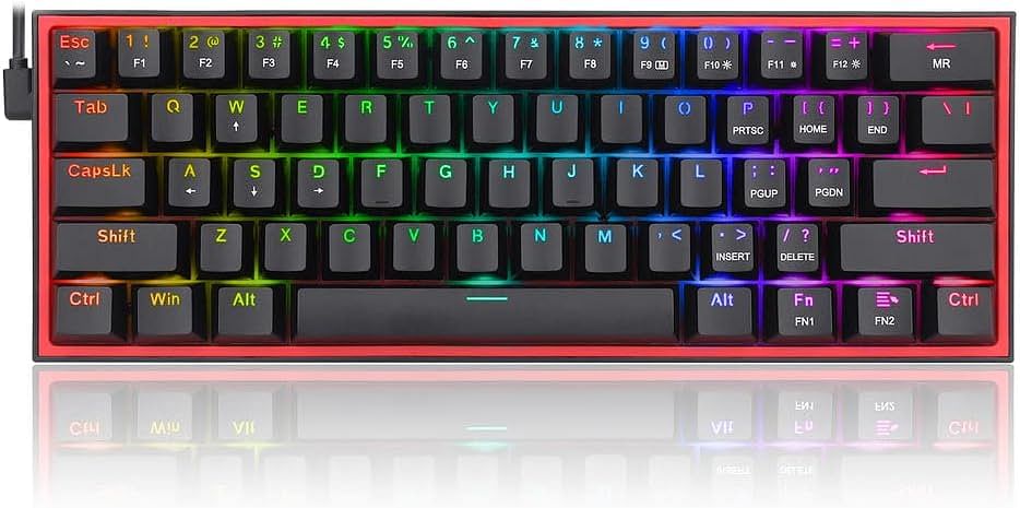 Redragon K617 Fizz 60% Wired RGB Gaming Keyboard, 61 Keys Compact Mechanical Keyboard, (Linear RED Switch), Pro Driver/Software Supported || Black