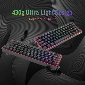 Redragon K617 Fizz 60% Wired RGB Gaming Keyboard, 61 Keys Compact Mechanical Keyboard, (Linear RED Switch), Pro Driver/Software Supported || Black