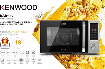 KENWOOD 30L 4-in-1 Microwave Oven + Air Fryer +Grill+ Convection with 19 Preset Programs,Digital Display,5 Power Levels,Defrost Function,95 Minutes Timer,Clock Function 1000W MWA30.000BK Black/Silver