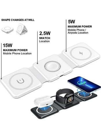 Wireless Charger, Magnetic Foldable 3 in 1 Charging Station, Fast Wireless Charging Pad, Compatible for IOS/Android-Multicolour