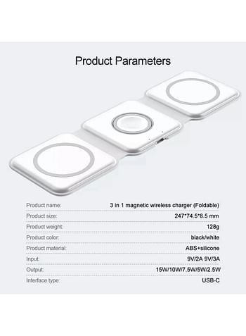 شاحن لاسلكي، محطة شحن مغناطيسية قابلة للطي 3 في 1، لوحة شحن لاسلكية سريعة، متوافقة مع أنظمة IOS/Android - متعدد الألوان
