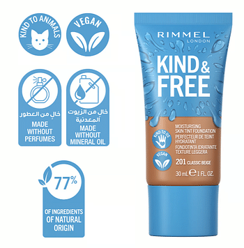 Rimmel London Kind & Free Moisturising Foundation, 201 Classic Beige, 30 ml