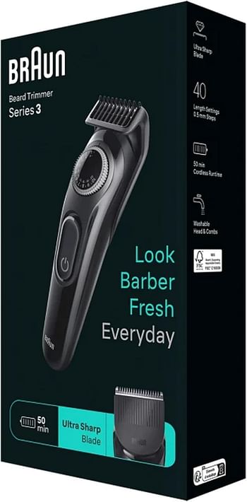 Braun BT 3410 Beard Trimmer 3 With Precision Wheel, 3 Styling tools, 50 mins Runtime. Ultra Sharp Blade, Ultimate Precision at Home, Look Barber Fresh Everyday