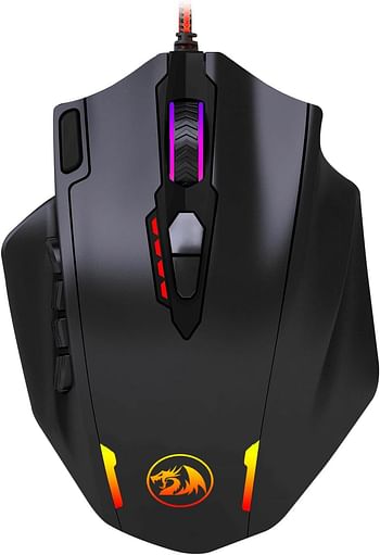 Redragon 12400 DPI Impact MMO Gaming Mouse with 18 Programmable Buttons, Weight Tuning Cartridge, 12 Side Buttons, M908 - Black, Red