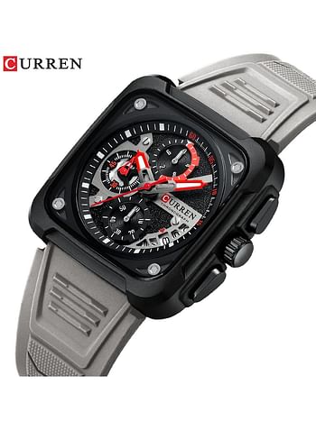 CURREN 2024 New  Watch 8461 Men's Watch Import Quartz Movement 30M Waterproof Wristwatch Luminous Hands Date High Quality Silicone Band- Grey