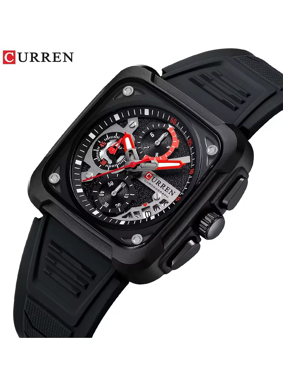 CURREN 2024 New  Watch 8461 Men's Watch Import Quartz Movement 30M Waterproof Wristwatch Luminous Hands Date High Quality Silicone Band- Black