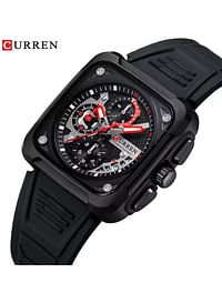 CURREN 2024 New  Watch 8461 Men's Watch Import Quartz Movement 30M Waterproof Wristwatch Luminous Hands Date High Quality Silicone Band- Black