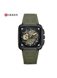 CURREN 2024 New  Watch 8461 Men's Watch Import Quartz Movement 30M Waterproof Wristwatch Luminous Hands Date High Quality Silicone Band- Green