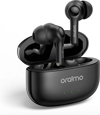 Oraimo Free Pass 3C True Wireless Earbuds Bluetooth Earphone with 4-Mic Call Noise Cancelling 36H Playtime Bluetooth Headphones in-Ear Earbuds with Stereo Bass Waterproof for Sport - Black