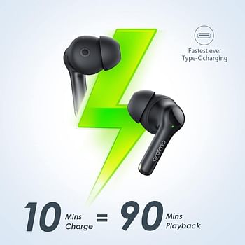 Oraimo Free Pass 3C True Wireless Earbuds Bluetooth Earphone with 4-Mic Call Noise Cancelling 36H Playtime Bluetooth Headphones in-Ear Earbuds with Stereo Bass Waterproof for Sport - Black