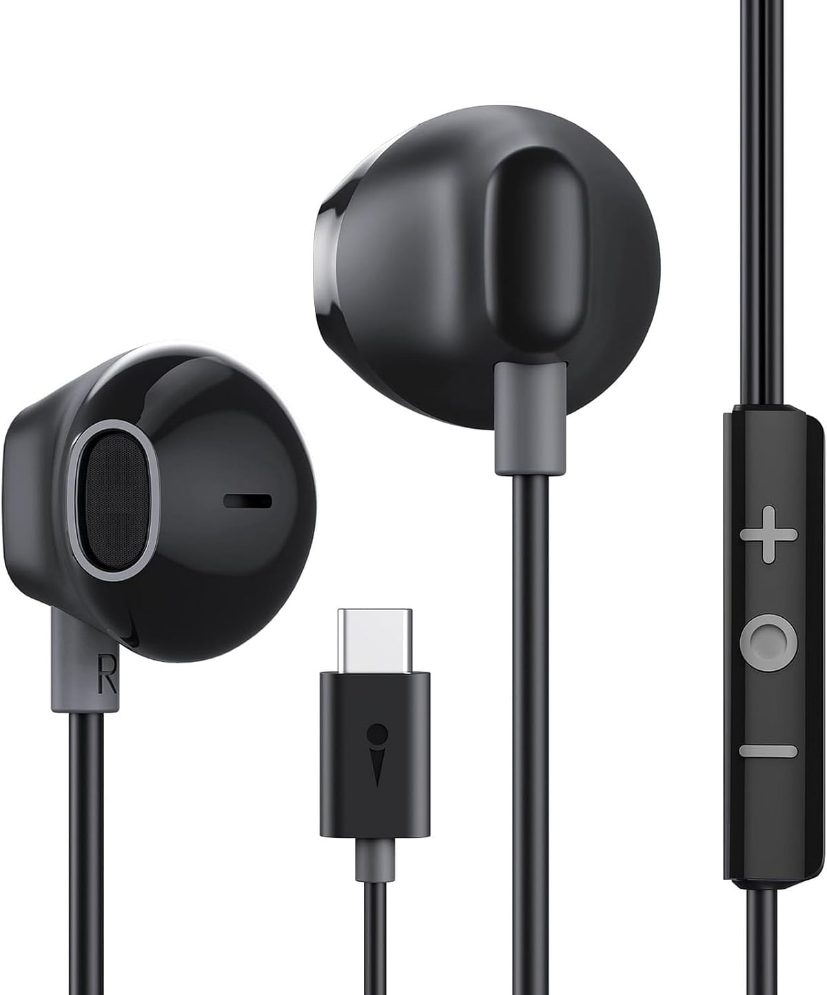 Oraimo Halo Airy USB C Earphones Semi-in ear Wired Headphones with Mic   & Volume Control, Type C Wired Earphones with 14.2mm Driver, Compatible for iPhone 15 Series, Galaxy S24/S23/S22 Series - Black