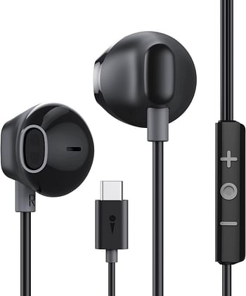 Oraimo Halo Airy USB C Earphones Semi-in ear Wired Headphones with Mic   & Volume Control, Type C Wired Earphones with 14.2mm Driver, Compatible for iPhone 15 Series, Galaxy S24/S23/S22 Series - Black