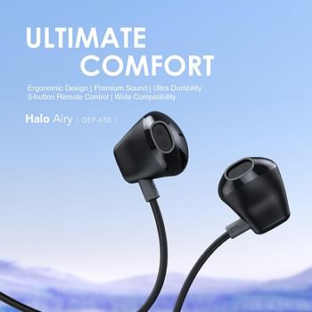 Oraimo Halo Airy USB C Earphones Semi-in ear Wired Headphones with Mic   & Volume Control, Type C Wired Earphones with 14.2mm Driver, Compatible for iPhone 15 Series, Galaxy S24/S23/S22 Series - Black