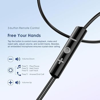 أوريمو  سماعات هالو إيري USB C شبه داخل الأذن سلكية مع ميكروفون & التحكم في مستوى الصوت، سماعات أذن سلكية من النوع C مع مشغل 14.2 مم، متوافقة مع سلسلة iPhone 15، سلسلة Galaxy S24/S23/S22 - أسود