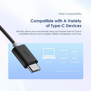 أوريمو  سماعات هالو إيري USB C شبه داخل الأذن سلكية مع ميكروفون & التحكم في مستوى الصوت، سماعات أذن سلكية من النوع C مع مشغل 14.2 مم، متوافقة مع سلسلة iPhone 15، سلسلة Galaxy S24/S23/S22 - أسود