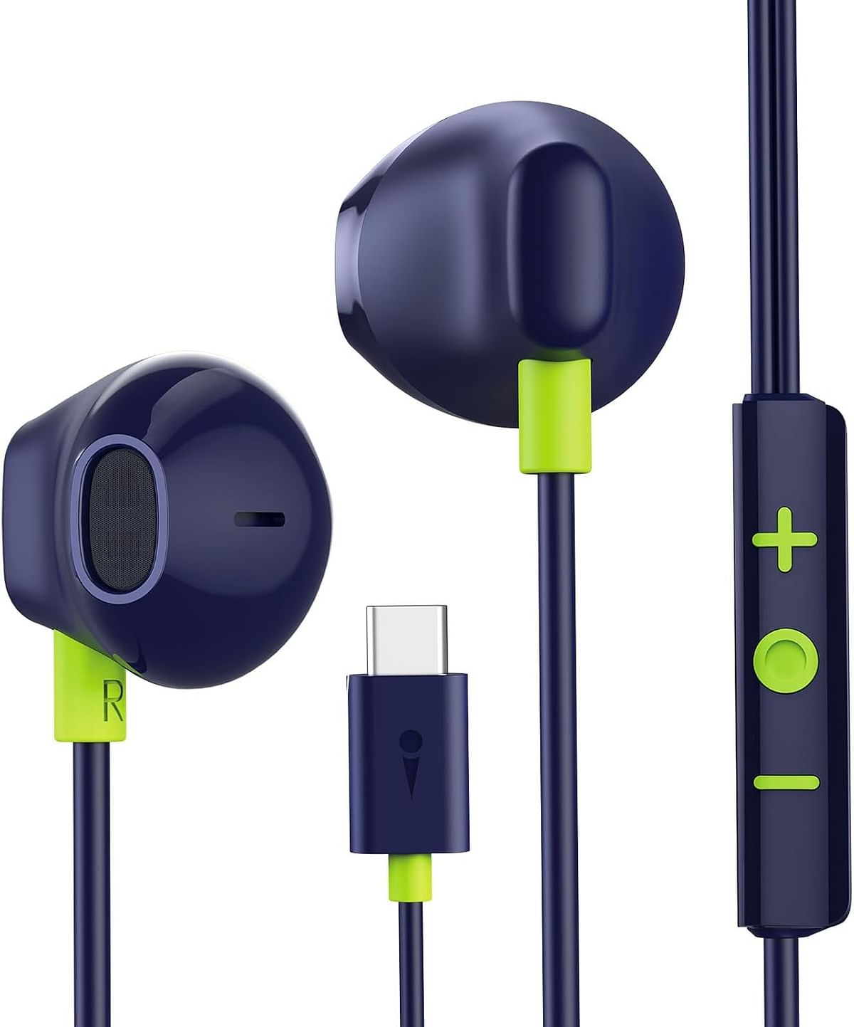 Oraimo Halo Airy USB C Earphones Semi-in ear Wired Headphones with Mic   & Volume Control, Type C Wired Earphones with 14.2mm Driver, Compatible for iPhone 15 Series, Galaxy S24/S23/S22 Series - Blue