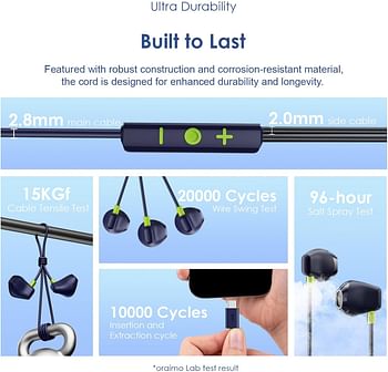 Oraimo Halo Airy USB C Earphones Semi-in ear Wired Headphones with Mic   & Volume Control, Type C Wired Earphones with 14.2mm Driver, Compatible for iPhone 15 Series, Galaxy S24/S23/S22 Series - Black