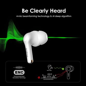 Oraimo FreePods 3C True Wireless Earbuds Bluetooth Earphone with 4-Mic Call Noise Cancelling,36H Playtime Bluetooth Headphones in-Ear Earbuds with Stereo Bass,Waterproof for Sport -White