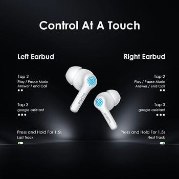 Oraimo FreePods 3C True Wireless Earbuds Bluetooth Earphone with 4-Mic Call Noise Cancelling,36H Playtime Bluetooth Headphones in-Ear Earbuds with Stereo Bass,Waterproof for Sport -White