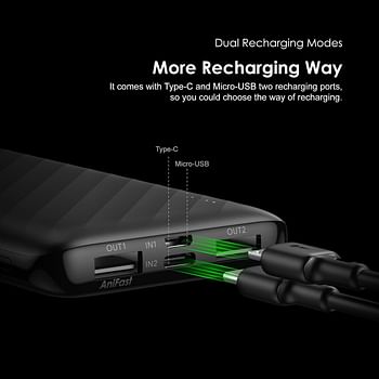 Oraimo Toast 10 Flash 10000mAh Power Bank with 12W Type C Fast Charging,USB & Type C Triple Output,Power Delivery, Type C &Micro Input,Multi-Layer Protection