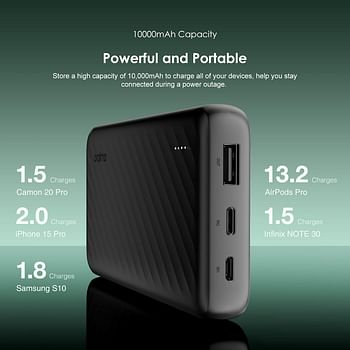 Oraimo Slice Link 10000mAh Power Bank with Built in Cables,12W Fast Charging,4 outputs& 2 inputs,Slim Portable Charger for iPhone and more1,000+ Devices,Multi-Layer Protection 12 watts | 10000mAh - Black