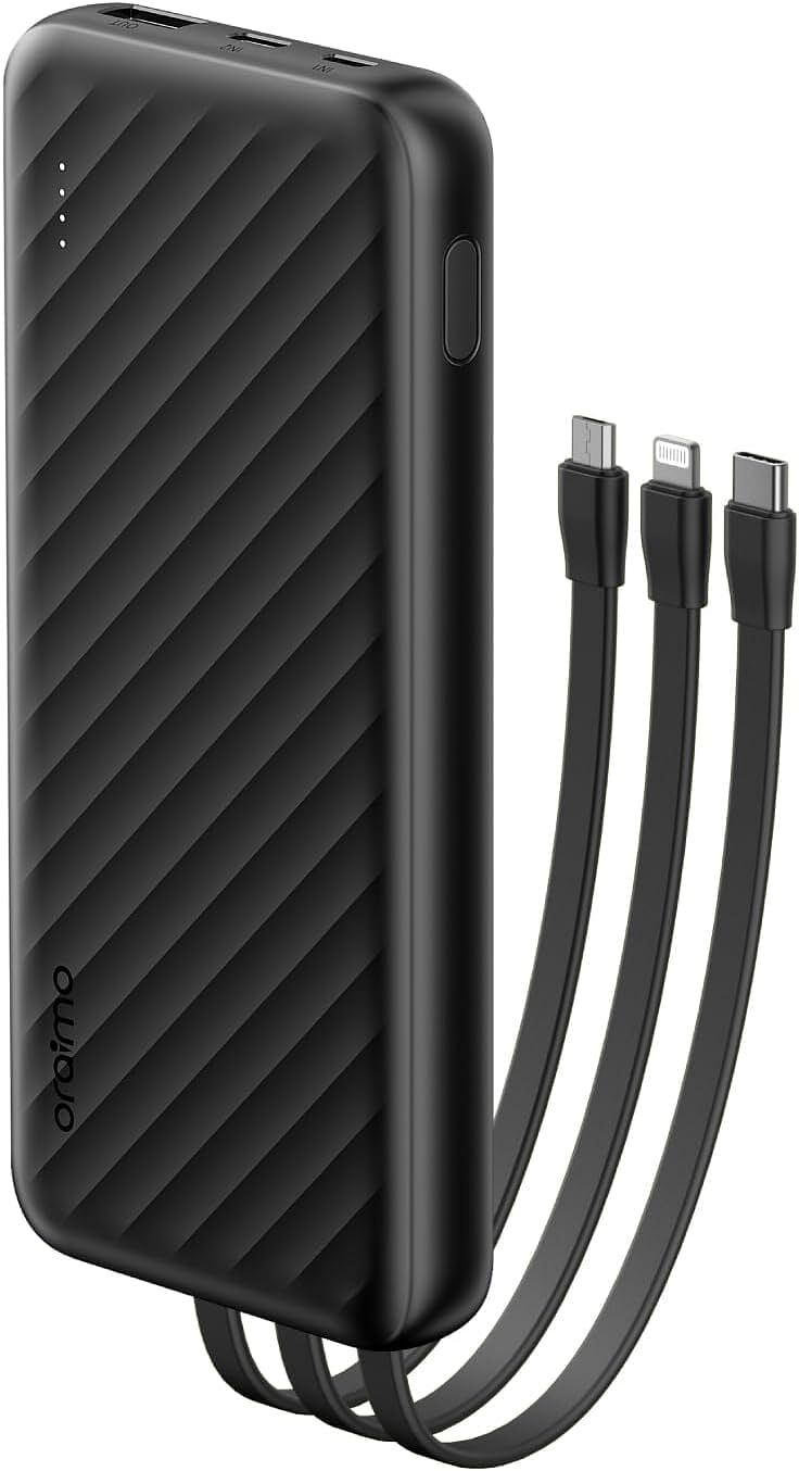 Oraimo Slice Link 10000mAh Power Bank with Built in Cables,12W Fast Charging,4 outputs& 2 inputs,Slim Portable Charger for iPhone and more1,000+ Devices,Multi-Layer Protection 12 watts | 10000mAh - Black