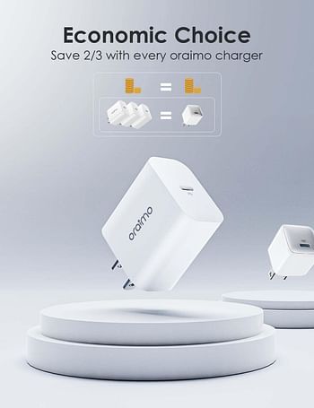 Oraimo 20W Type C Fast Charger PD 3.0 USB C Wall Adapter,Compatible for iPhone 14/14 Plus/14 Pro/14 Pro Max/13/12/12 Pro Max/11/Xs Max/XR/X